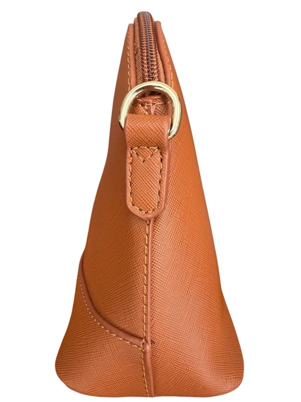 Saffiano Tan Crossbody Bag Structured Minimal Gold Hardware - Picture 7 of 10